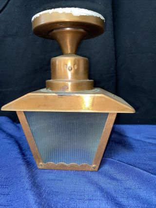 Vintage Arts And Crafts Copper Outdoor Light Fixture Glass B