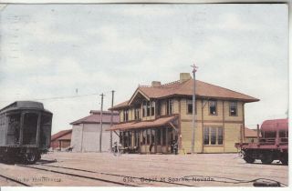Sparks Nevada Washoe Co Sp Train Depot Nr Reno Vintage 1910 Holderness Postcard