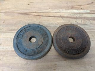 2x Vintage York Barbell 5lb Weight Plates Standard 1 1/8 " Wide Holes 10lbs Total
