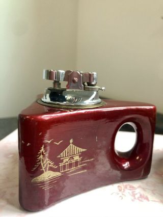 2 Vintage Asian Japan Table Cigarette Lighters Ceramic Finger Handle Gold Paint 3