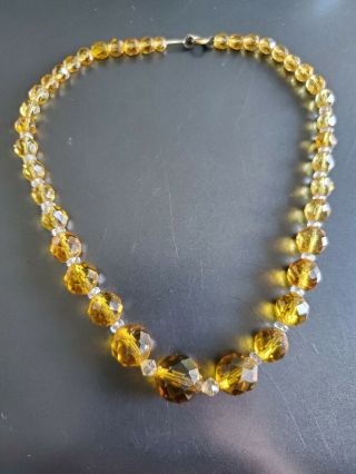 Vintage Citrine Glass Faceted Bead Necklace 14 15 Inch