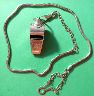 Vintage The Acme Thunderer Classic Pea Whistle And Chain - - Made In England