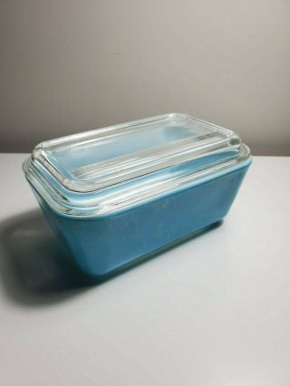 Vintage Pyrex Turquoise Blue Ovenware Refrigerator Dish with Lid - 502 - B & 502 - C 2