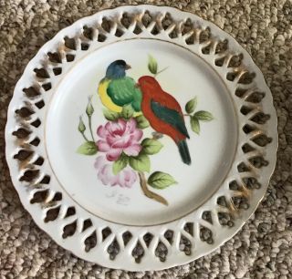 Vintage Decorative Plate: Birds Hand Painted Signed 9” Diameter