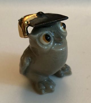 Vintage Porcelain Miniature Owl Figurine 1 " Graduation Cap