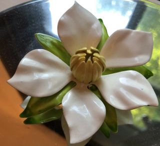 Vintage Large Enamel White Water Lily Flower Brooch Pin