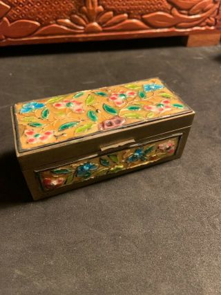 Vintage Brass And Enamel Pill Box With Two Compartments - Stamped China