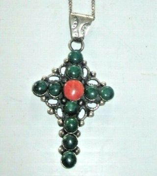 Vintage Sterling Silver.  950 Necklace With Cross And Stones