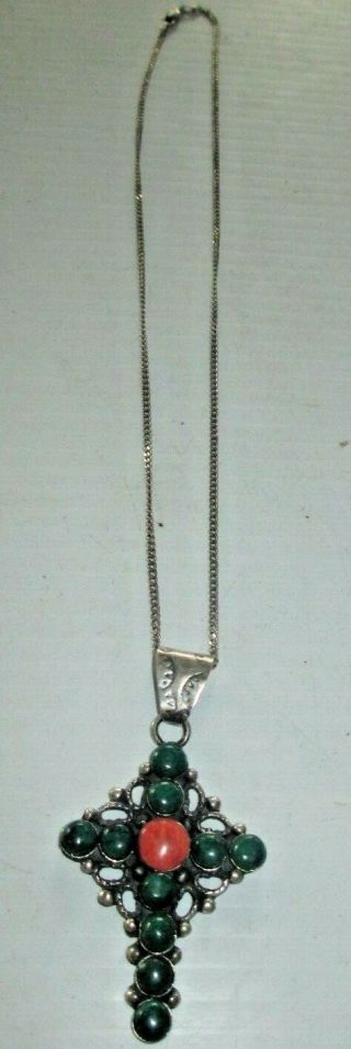 VINTAGE STERLING SILVER.  950 NECKLACE WITH CROSS AND STONES 2