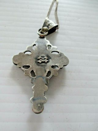 VINTAGE STERLING SILVER.  950 NECKLACE WITH CROSS AND STONES 3