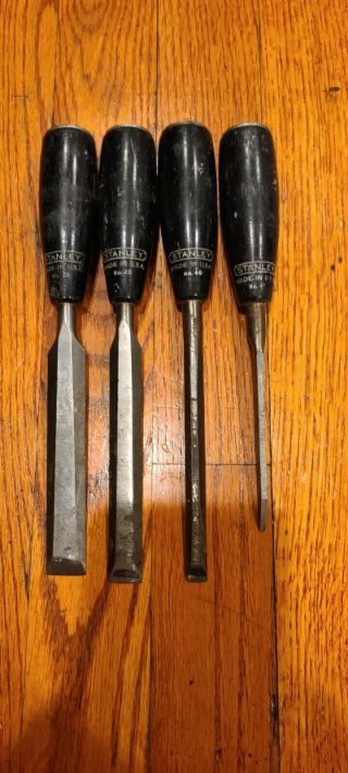 4 Vintage Stanley No 40 Chisels 1/2 " 3/8 " 1/4 " And 1/8 " Wood Carving Tools