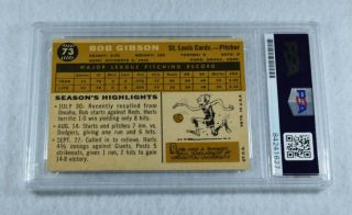 Rare 1960 BOB GIBSON Signed TOPPS Card - HOF - St.  Louis Cardinals - PSA Encapsulated 3