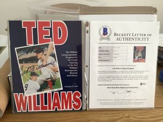 Hof Ted Williams Signed Program Cut Auto Beckett Authenticated Loa 1132/5000