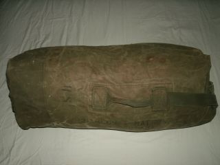 Vintage Us Military Army Olive Green Cotton Canvas Large Duffle Bag