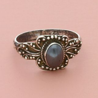 Blushed Sterling Silver Vintage Bali Black Pearl Ring Size 6.  25 (2g)