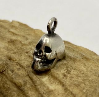 Vintage Sterling Silver Tiny Halloween Creepy Skull Charm Or Pendant