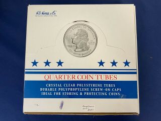 Vintage Box Of Quarter Coin Tubes D
