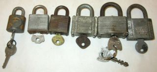 6 Vintage Padlocks All With Keys Yale 3 Master Locks Chicago Lock