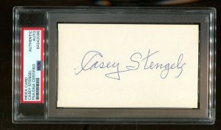 Casey Stengel Signed Index Card 3x5 Autographed Yankees Mets Psa/dna