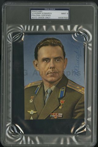 Vladimir Komarov - Soviet Cosmonaut - Psa Slabbed Autographed Postcard