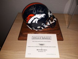 John Elway Terrell Davis Autographed Denver Broncos Mini Helmet With