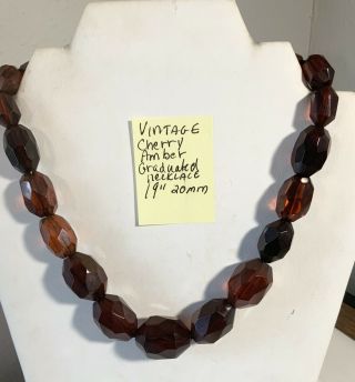 Vintage Cherry Amber Graduated Faceted Bead Necklace 19” 20mm