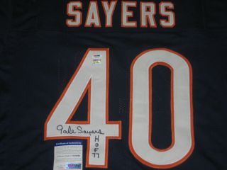 Gale Sayers Signed Blue Chicago Bears Jersey W/ Psa Itp & Hof Inscription