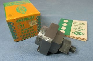 Vintage 1950s Greenlee 1 " Square Radio Chassis Punch No.  731 & Paper