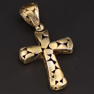 Vtg Sterling Silver Signed J&t Pebbled Gold Cross Religious Pendant - 5g