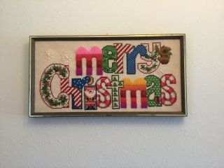 Vtg Sunset Designs Finished Needlepoint 6070 Merry Christmas 1978 Haiti Boho Art