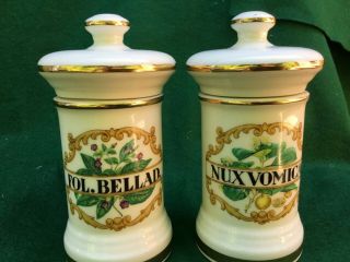 2 Vintage Nux Vomica And Fol.  Bellad Apothecary Jars