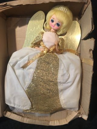 Vintage Christmas Gold Cardboard Angel Tree Topper 19” Japan 1950 
