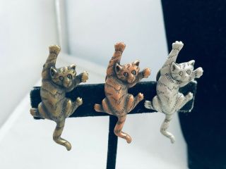 Vtg.  Jj Jonette Rose,  Silver & Gold Tone Stretching Kitty Cat Pins