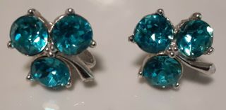 Gorgeous Bogoff Blue Crystal Rhinestone Screwback Earrings Vtg Silvertone