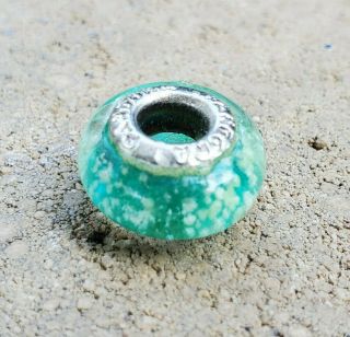 Auth.  Retired vintage PANDORA Sterling Silver/Murano Glass Charm Teal/Turquoise 3