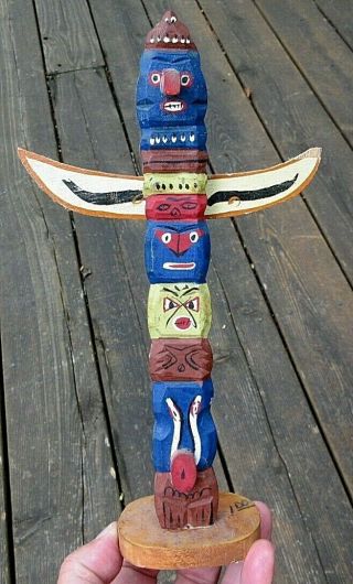 Vintage 1930s Wood Carved American Indian Souvenir Totem Pole