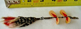 Vintage Pflueger Tandem Spinner Fishing Lure W Feathers 2 Treble Hooks 5 3/4 "