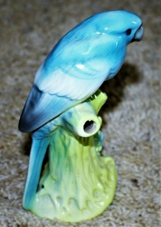 Vintage Czech Pottery Parrot Bird On Stump 3 Hole Flower Frog