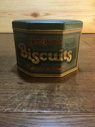 Vintage Ballonoff Style Betty Butter Biscuits Octagon Tin Canister