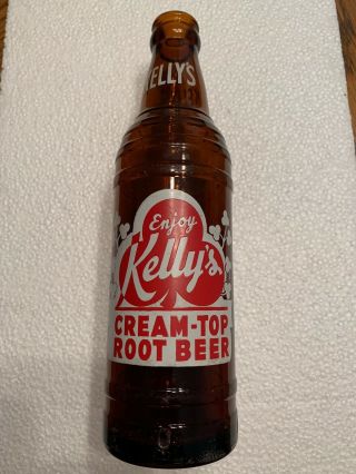Vintage Kelly’s Cream Top Root Beer Acl Brown Soda Bottle Mishawaka,  Indiana