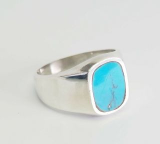 Elegant Large Vintage Sterling Silver And Turquoise Men Ring Size 13.  5 Mexico