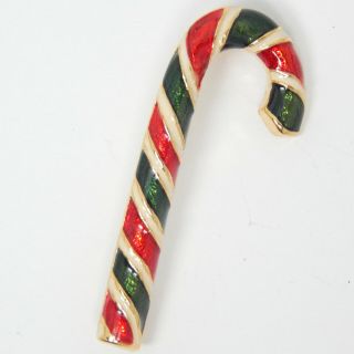 Christmas Green Red White Enamel Inlay Candycane Candy Pin Vtg Brooch