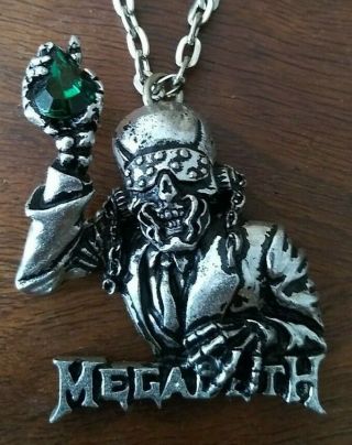 Vintage Megadeth Pendant Necklace 1991 Brockum Green Gemstone Poker Metallica
