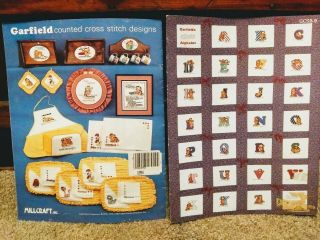 Two Vtg 1978 Garfield Counted Cross Stitch Pattern Books Booklets Cook Alphabet 2