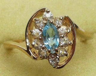 Vintage 14kt Hge By Joseph Esposito Blue & Clear Stone Ring (size: 4.  75) L@@k