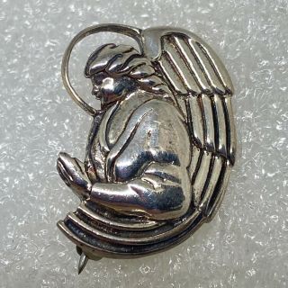 Signed Vintage Angel Brooch Pin 4 Gram 925 Sterling Silver Costume Jewelry