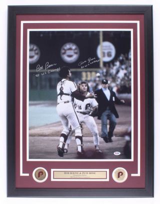 Pete Rose,  Bob Boone Signed And Inscribed Phila.  Phillies Framed Photo (psa/dna)