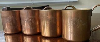 Vintage Cock N Bull Moscow Mule Mugs,  Solid Copper,  Set Of 4