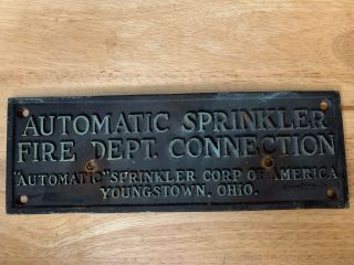 Vintage Brass 4.  5” X 13” Automatic Sprinkler Corp America Sign Youngstown Ohio