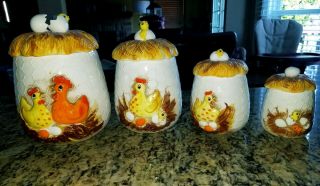 Set Of 4 Vintage Sears Hatching Chickens Canister Set